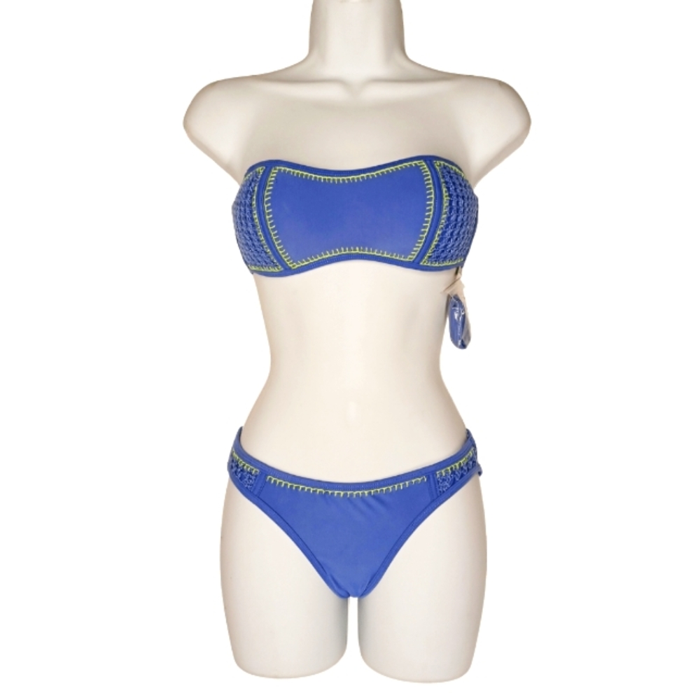 XHILARATION Sapphire Blue Green Crochet Strapless Bikini Set XS NWT